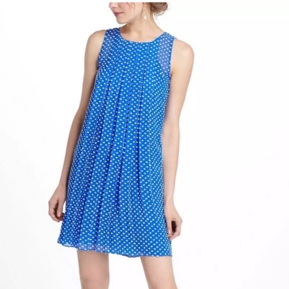 Anthropologie Sachin & Babi SILK Shift Dress Cobalt Blue White Swiss Dot, Size 0